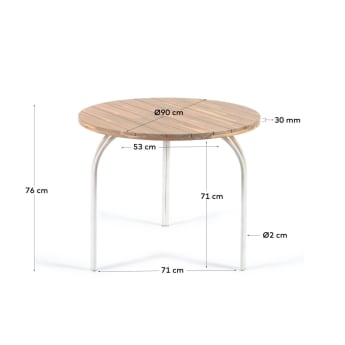 Cailin round table in solid 100% FSC acacia wood with steel legs in white Ø 90 cm - sizes