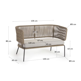 Nadin 2 seater sofa in beige cord with galvanised steel legs, 135 cm - sizes