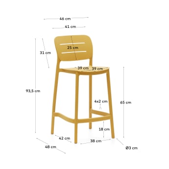 Morella outdoor stool in mustard plastic, 65 cm in height - sizes