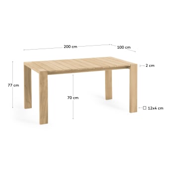 Victoire solid teak outdoor table 200 x 100 cm - sizes