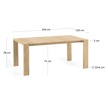 Victoire solid teak outdoor table 240 x 110 cm - sizes