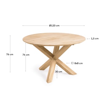 Στρογγυλό τραπέζι εξωτερικού χώρου Teresinha, μασίφ ξύλο τικ, Ø120εκ - μεγέθη
