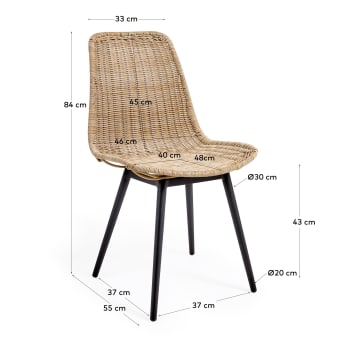 Καρέκλα εξωτερικού χώρου Equal, συνθετικό rattan, μαύρα πόδια αλουμινίου - μεγέθη