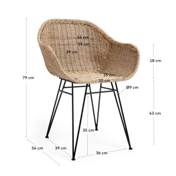 Chart outdoor chair in synthetic rattan, with galvanised steel legs in a black finish - sizes