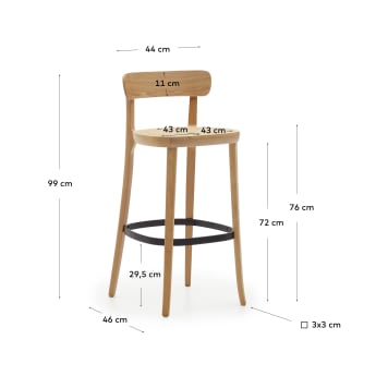 Romane stool beechwood stool with a natural finish, ash wood veneer and ratan seat 75 cm - sizes