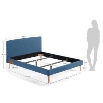 Κρεβάτι Dylan, σκούρο μπλε, αφαιρούμενα καλύμματα και πόδια σε μασίφ ξύλο οξυάς, 150x190εκ - μεγέθη