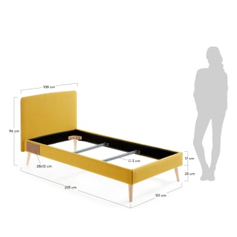 Dyla bed cover for a 90 x 190 cm mattress in mustard - sizes