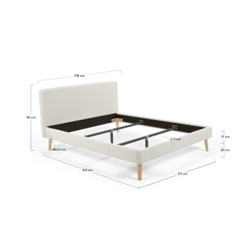 Dyla bed in white fleece, with solid beech wood legs for a 160 x 200 cm mattress - sizes