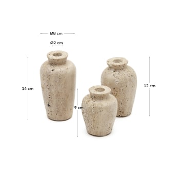 Set Malch de 3 vases en travertin  beige Ø 9 cm / Ø 12 cm / Ø 14 cm - dimensions