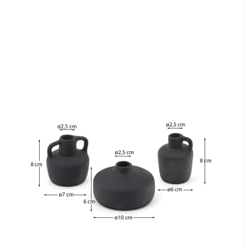 Sofra set of 3 terracotta vases in a black finish, 6 cm / 7 cm / 10 cm - sizes
