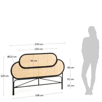 Tête de lit Lalita en rotin avec finition noire pour lit de 160 cm - dimensions