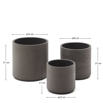 Ensemble Sintina de 3 pots de fleurs en ciment et fibre de verre gris Ø 23 cm / Ø 27,5 cm / 32 cm - dimensions