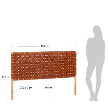 Tête de lit Calixta en bois massif de teck et cuir pour lit de 150 cm - dimensions