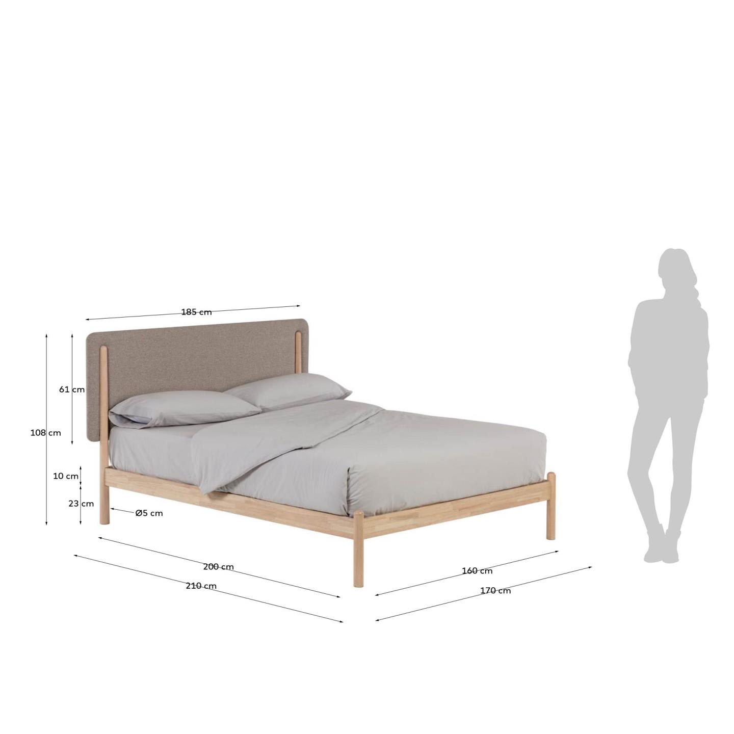 Shayndel bed made from solid rubber wood for a 160 x 200 cm