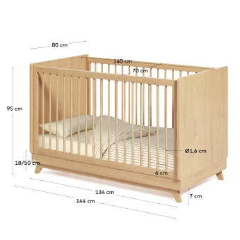 Maralis solid ash cot bed 70 x 140 cm - sizes