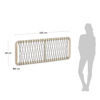 Zagłówek Aberash z litego drewna mindi i szarej liny do łóżka 160 cm - rozmiary