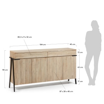 Thinh solid acacia wood sideboard 4 doors 2 drawers with black finish steel, 184 x 98 cm - sizes