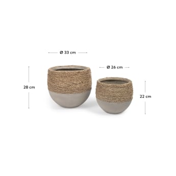 Tamim set of 2 cement pots with natural and white finish Ø 26 cm / Ø 33 cm - sizes
