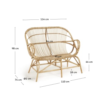 Mimosa rattan bench with a natural finish, 114 cm - sizes
