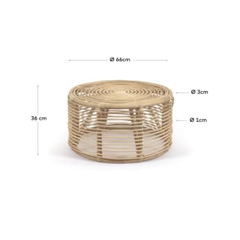 Στρογγυλό τραπέζι σαλονιού Kohana, rattan σε φυσικό φινίρισμα, Ø66εκ - μεγέθη