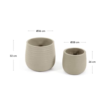 Set Sory di 2 vasi in terracotta con finitura grigia Ø 28 cm / Ø 36 cm - dimensioni
