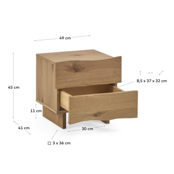 Rasha bedside table with oak veneer with natural finish 49 x 45 cm. - sizes