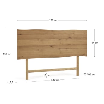 Rasha oak wood veneer headboard with a natural finish, for 160 cm beds - sizes