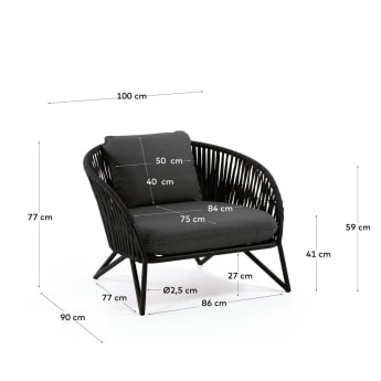 Branzie Sessel aus schwarzem Seil - Größen