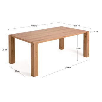 Deyanira table with oak veneer and solid oak legs 200 x 100 cm - sizes