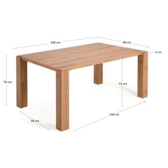 Deyanira table with oak veneer and solid oak legs 160 x 90 cm - sizes
