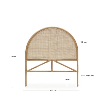 Quiterie round rattan headboard with a natural finish, 90 cm - sizes