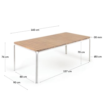 Τραπέζι Cailin, FSC 100% ξύλο ακακίας, λευκά πόδια σε γαλβανισμένο ατσάλι, 160x90εκ - μεγέθη