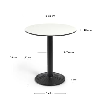 Tiaret circular outdoor table in white with metal legs and a black painted finish, Ø 68 cm - sizes