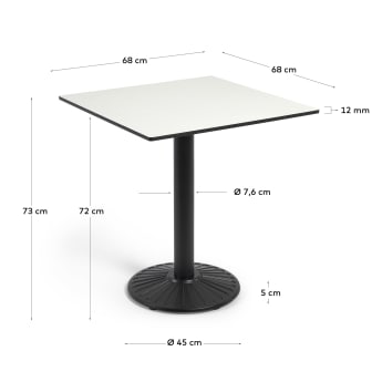 Tiaret outdoor table in white with metal legs and a black painted finish, 68 x 68 cm - sizes
