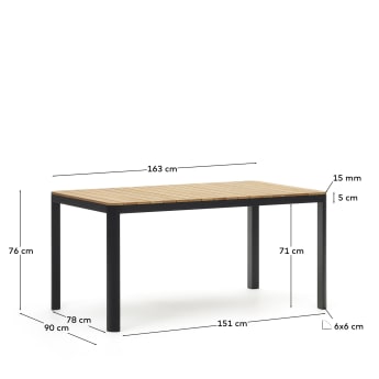 Bona aluminium and solid teak table, 100% outdoor suitable with black finish, 160 x 90 cm - sizes