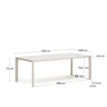 Culip aluminium outdoor table in powder coated white finish, 220 x 100 cm - sizes