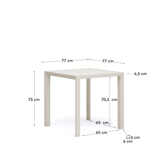 Culip aluminium outdoor table in powder coated white finish, 77 x 77 cm - sizes