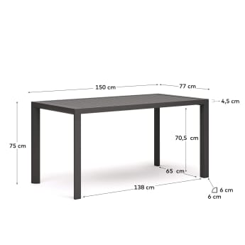Culip aluminium outdoor table in powder coated grey finish, 150 x 77 cm - sizes