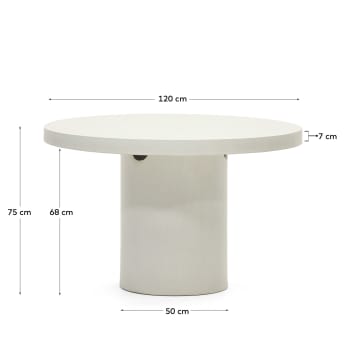 Στρογγυλό τραπέζι σαλονιού Aiguablava, λευκό τσιμέντο, Ø120εκ - μεγέθη