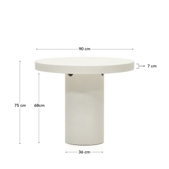 Table ronde Aiguablava en ciment blanc Ø 90 cm - dimensions