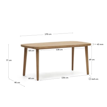 Maset 100% outdoor suitable table in solid eucalyptus wood, 170 x 90 cm, FSC - sizes