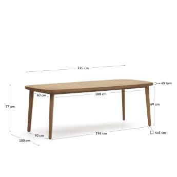 Maset 100% outdoor suitable table in solid eucalyptus wood, 220 x 100 cm, FSC - sizes