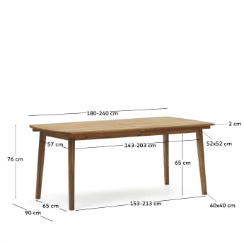 Επεκτεινόμενο τραπέζι εξωτερικού χώρου Thianna, μασίφ ξύλο ακακίας, 180(240)x90εκ - μεγέθη