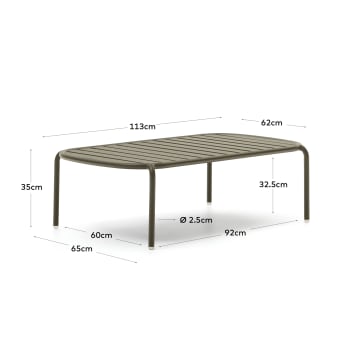 Table basse de jardin Joncols en aluminium finition peinture verte Ø 110 x 62 cm - dimensions