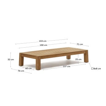 Table basse Forcanera en bois de teck massif 150 x 71 cm - dimensions