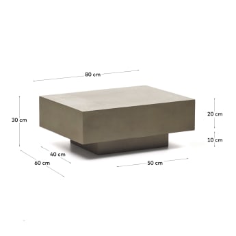 Mesa de centro Rustella de cemento 80 x 60 cm - tamaños