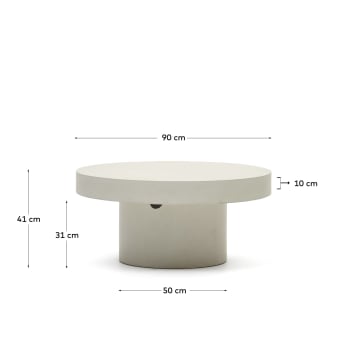 Στρογγυλό τραπέζι σαλονιού Aiguablava, λευκό τσιμέντο, Ø90εκ - μεγέθη