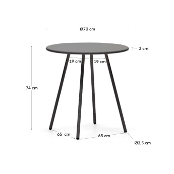 Στρογγυλό τραπέζι εξωτερικού χώρου Montjoi, ατσάλι σε γκρι φινίρισμα, Ø70εκ - μεγέθη