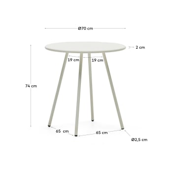 Στρογγυλό τραπέζι εξωτερικού χώρου Montjoi, ατσάλι σε λευκό φινίρισμα, Ø70εκ - μεγέθη