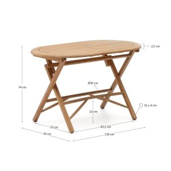 Mesa plegable Dandara de madera maciza de acacia acabado natural Ø 120 x 60  cm FSC 100%